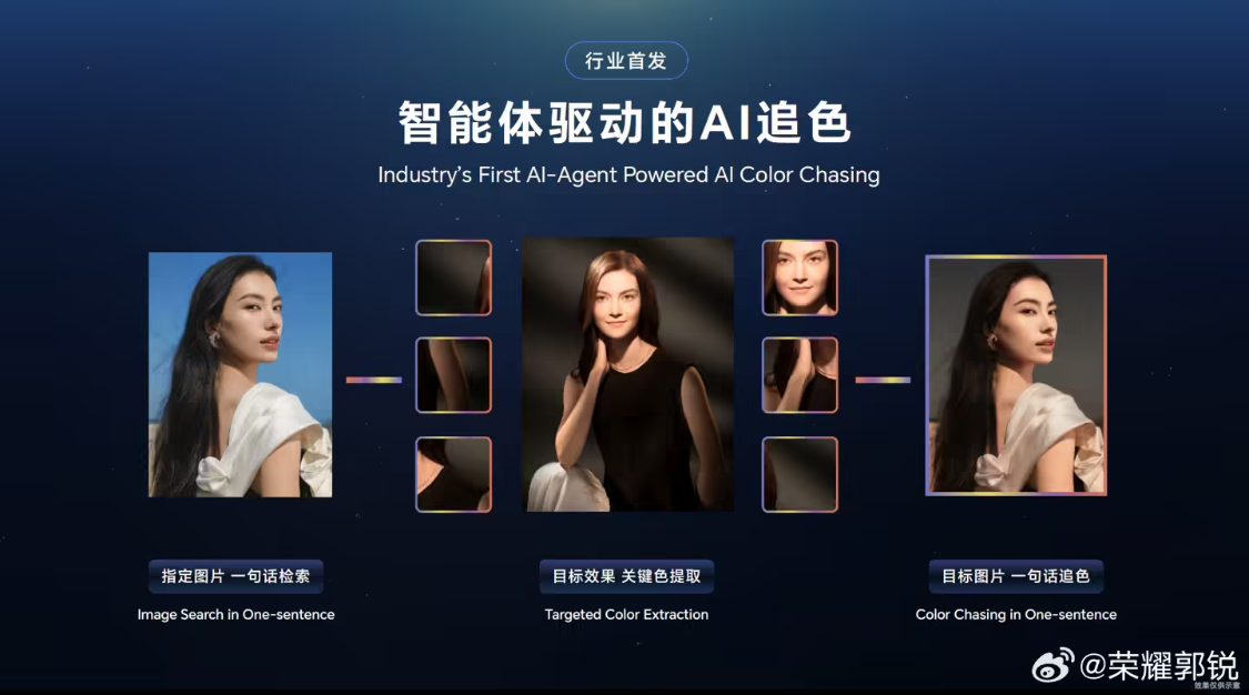 荣耀 Magic8 手机将首发一语 AI 追色功能，可实现“检索目标图片、关键色提取、对目标图片精准追色”系列动作