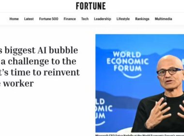 AI泡沫风险凸显 纳德拉呼吁企业重塑工作流程